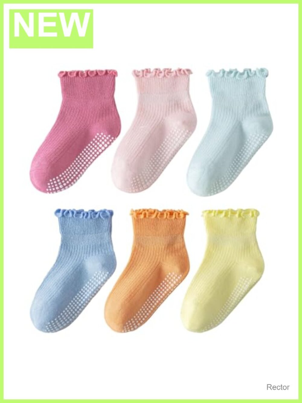 Toddler Girls Ruffle Socks Cotton Non Slip Grip Socks 6 Pack